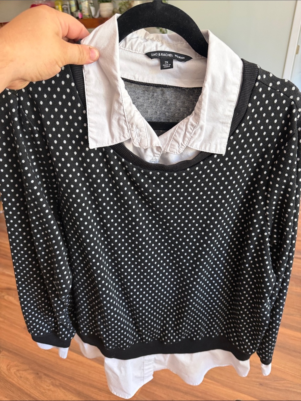 Zac & Rachel Black and White Polka Dot Layered-Look Blouse
